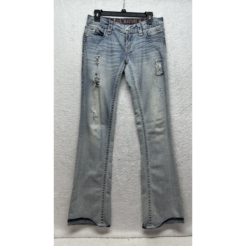 Rock Revival Womens Size 28 Blue Kate Distressed Boot Cut Denim Jeans (T1)